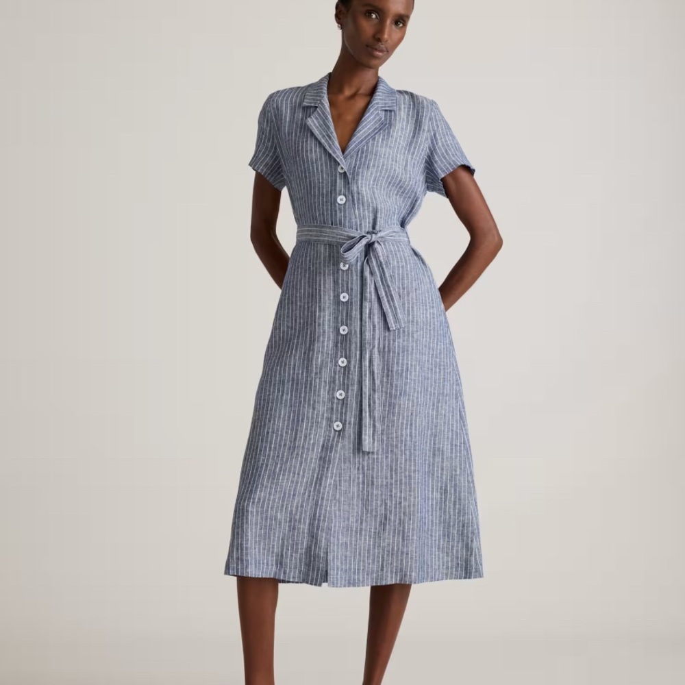 Quince Blue Striped Midi Dress
